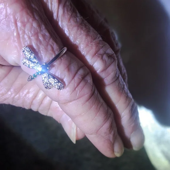 Silver Dragonfly Ring with Blue and Green Accents - Picture 3 of 3